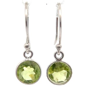 1.10 Carat Natural Peridot Round Bezel Drop Shepherds Hook Earrings VIDEO