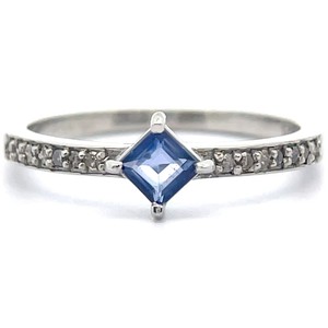 Square Iolite & Natural Diamond Slim Stacking Ring VIDEO
