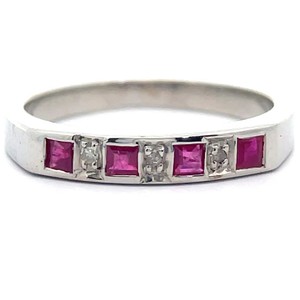 Square Natural Ruby & Natural Diamond Semi-Eternity Ring VIDEO