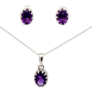 Oval Cut Natural Amethyst Stud & Pendant Necklace 2-Piece Set VIDEO