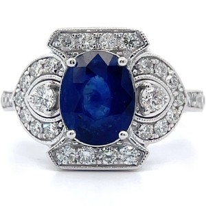 2.94 Carat Natural Blue Sapphire & 0.69 Carat Natural Diamond Platinum Ring w GIA Report $18,640 Appraisal VIDEO