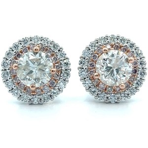 2.90 Carat Natural Diamond & RARE Fancy Light Pink Diamond Earrings in 18K Two-Tone Gold $21,640 Appraisal Included VIDEO