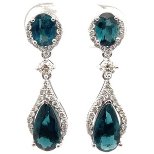 2.77 Carat Natural Indicolite Tourmaline & 0.54 Carat Natural Diamond Drop Earrings in Platinum $11,740 Appraisal VIDEO