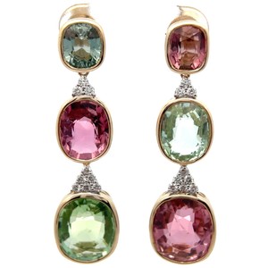 22.15 Carat Natural Rubellite & Green Tourmaline Diamond Drop Earrings in 14K Two-Tone Gold $30,870 Appraisal Included VIDEO
