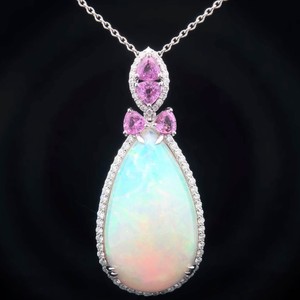41.84 Carat Natural Opal & Pink Sapphire Diamond Pendant Necklace in Platinum $31,720 Appraisal Included VIDEO