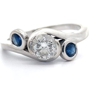 0.45 Carat Natural Diamond & 0.20 Carat Sapphire Estate Ring in 14K White Gold Retail $1,750