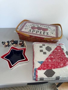 Country Decor Lot Basket Apple Tray Quilt Star Dishes Patriotic USA