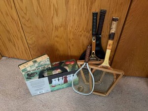 Vintage Sporting Goods Lot Spalding Racquets Lawn Bowling Golf Game