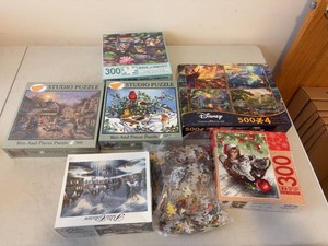 Assorted Jigsaw Puzzle Lot Disney Thomas Kinkade Bits And Pieces
