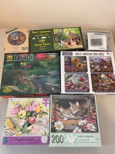 Assorted Jigsaw Puzzle Lot Golden Guild Ceaco Wrebbit Birds Cats