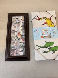 Framed Bird Print & Seuss Prints Canvas Wall Art Decor Lot