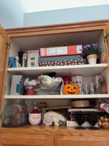 Box Lot of Assorted Kitchen Glassware Holiday Decor & Storage