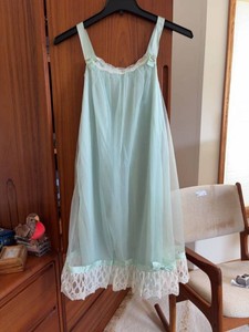 Vintage Readilife Blue Sheer Nylon Babydoll Nightgown Lace Trim M