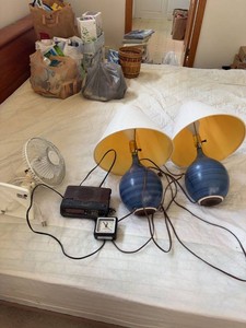 Lot of Assorted Household Decor Blue Lamps Fan Clock & Radio