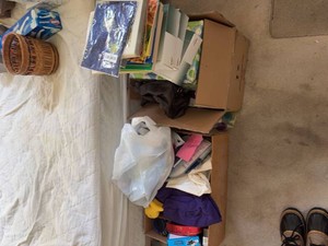 Box Lot of Assorted Household Goods Craft Supplies & Linens