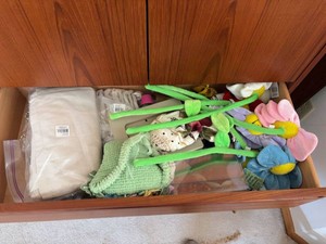 Box Lot of Assorted Craft Decor Linens Stationery & Gift Items