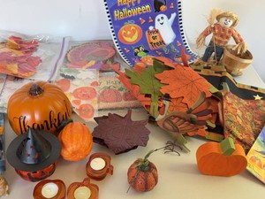 Fall Halloween Thanksgiving Decor Lot Table Runners Pumpkins & More