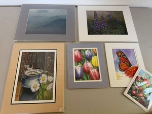 Lot of Assorted Matted Floral Nature Art Prints Signed & Unsigned