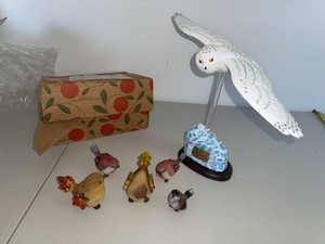 Lot of Bird Figurines Audubon Snowy Owl & Decorative Songbirds