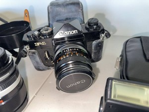 Canon F-1 Camera Lot Sure Shot 80 Tele Tamron Lens Promaster Flash