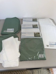 LivingQuarters Lifestyles Table Linens Set Sage White New in packaging