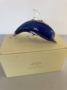 Lenox Blue Art Glass Dolphin Figurine With Original American by Design Box