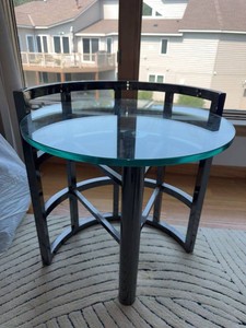 Contemporary Round Glass Top Accent End Table Black Wood Frame