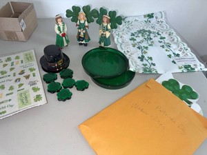 St. Patricks Day Decor Lot Shamrock Figurines Runner Hat & More