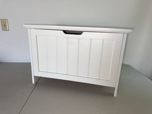White Hinged Storage Chest Toy Box Beadboard Front Wood Cabinet