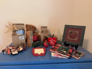 Assorted Teacher Apple Theme Decor Books Blocks Plush Framed Art