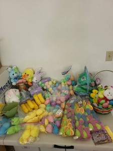 Mixed Easter Decor Lot Plastic Eggs Baskets Plush Bunny Chick Fillers