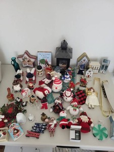Box Lot of Assorted Christmas Holiday Decor Ornaments Tins & Figurines