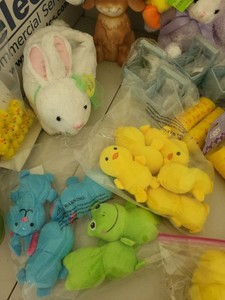 Easter Decor Lot Plush Bunnies Chicks Ceramic Rabbit & Mini Buckets