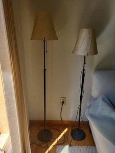 Pair of Metal Floor Lamps With Fiberglass Shades Pull Chain Lighting