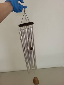 Vintage Aluminum Tube Wind Chime with Wood Top & Sail Approx 20in