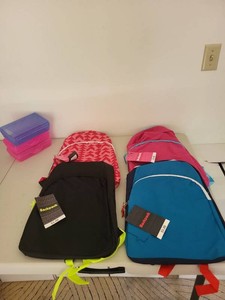 Assorted School Supply Lot Backpacks & Plastic Storage Cases