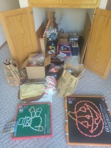 Lot of Assorted Holiday Decor w Lighted Pumpkin Snowman Ornaments