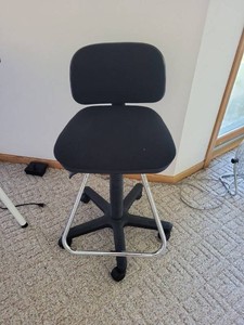 Black Adjustable Rolling Drafting Stool Chair w Backrest Foot Ring