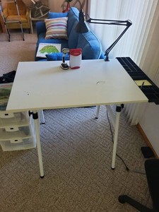 Adjustable Craft Table w Lamp Organizer Tray & Portable Lights