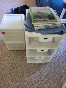 Keter Plastic Drawer Storage Units with Assorted Art & Garden Books