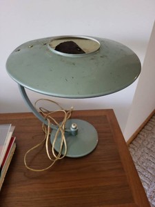 Dazor Model 2009 Mid Century Modern Saucer Desk Lamp Blue Green