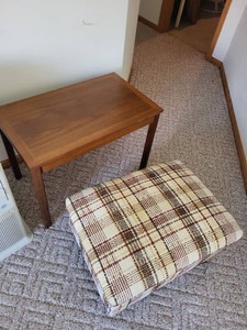 Vintage Mid Century Style Wood End Table With Nesting Ottoman Set