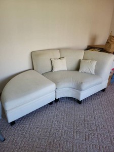 Cream Curved Boucle Loveseat Ottoman Set With Accent Pillows