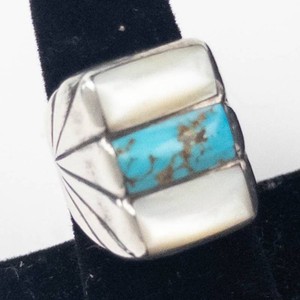 Turquoise, Mother of Pearl & Sterling Silver Ring Size 9