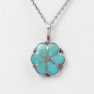 Beautiful Dainty Turquoise Flower Sterling Silver Necklace 18