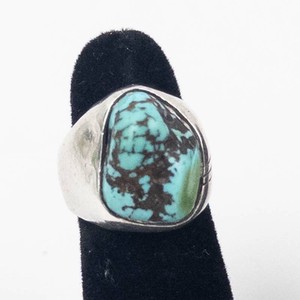 JH Nugget Turquoise Etched Sterling Silver Ring Size 6.5