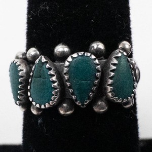 Zuni Needle Point Sterling Silver Turquoise Ring Size 7.75