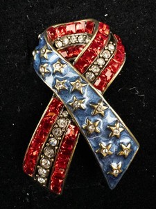 Heidi Daus Patriotic Red, White & Blue Ribbon Brooch
