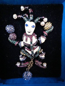 Heidi Daus Swarovski Crystal Jeweled Jester Harlequin Brooch With Dangle