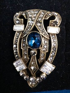 Heidi Daus Ornate Blue Rhinestone Statement Brooch Pin with Original Box